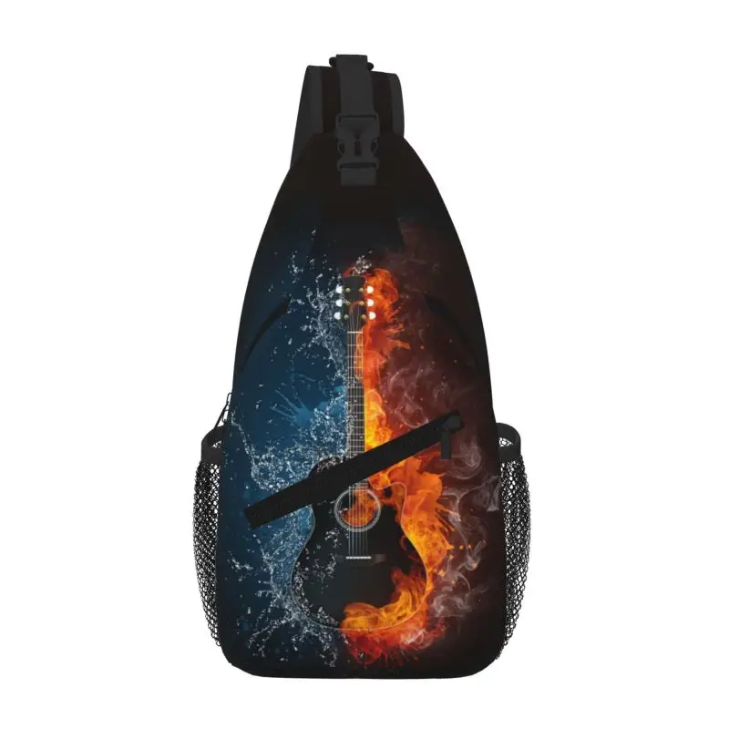 

Изготовленная на заказ гитарная музыкальная нотатка в воде и огне, сумка на слинге для мужчин, крутой рюкзак через плечо на груди, дорожный рюкзак