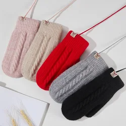 Guantes de terciopelo para mujer, manoplas gruesas de punto, dedo completo, cuello colgante, Invierno
