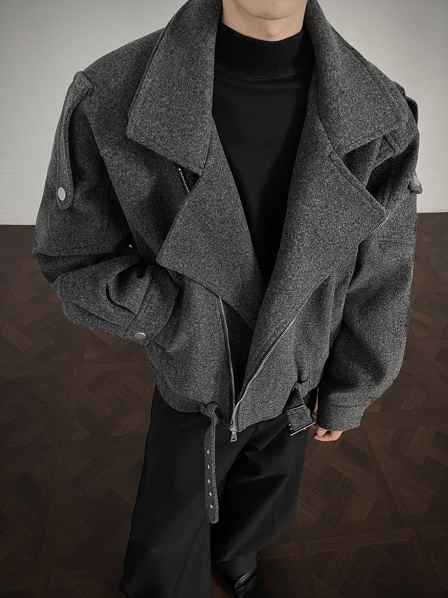 Cleanfit Short Woolen Motorcycle Jacket Men's Stylish Loose Fit Autumn Spring Polyester Fiber 100% No Brand Fashionable Outer...
