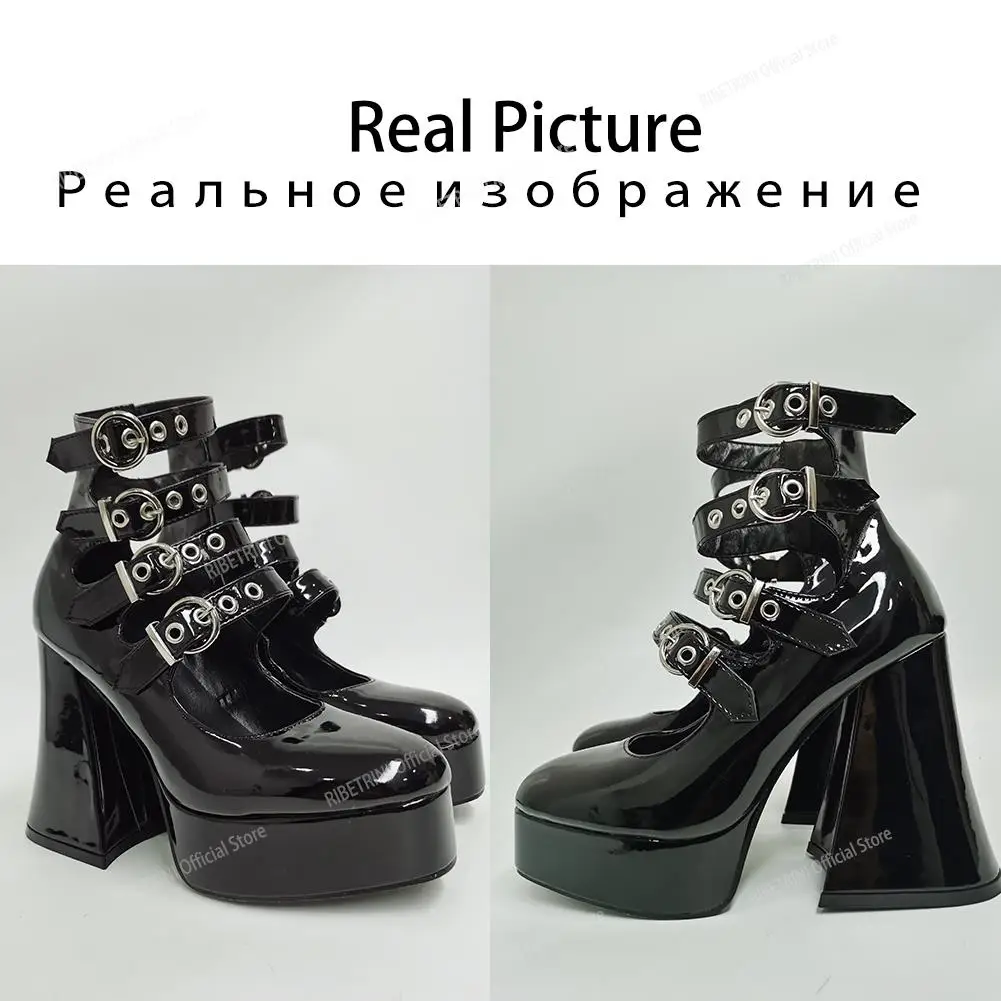 Women Platform 37 Girls Shoes With Heels Pumps Ankle Strap Buckle High Woman Platforms Marry Janes Chunky Strange Style 2022