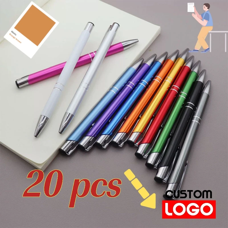 

20pcs Metal Custom Ballopint Pen Free Print Logo Advertising Wholesale Personalized Pen Laser Engraving Office School Supplies