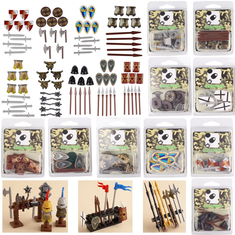 Military Medieval Castle Knight Weapon Building Blocks Spartan Warrior Equipment Sword Arrow Shield Spear Crossbow Bricks Toys