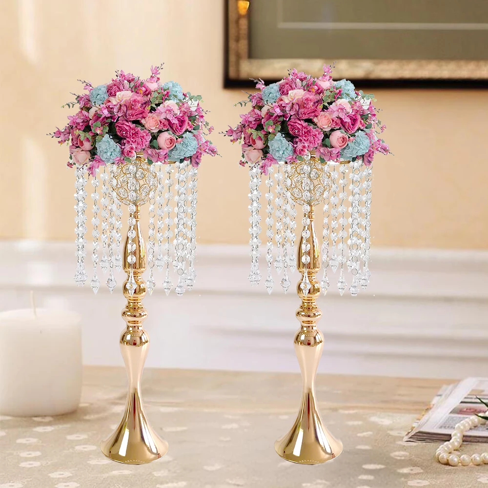 

1-2Pcs Flower Stand Wedding Road Lead Tall Flower Holders Centerpiece Chandelier Metal Flower Vase for Reception Tables Wedding