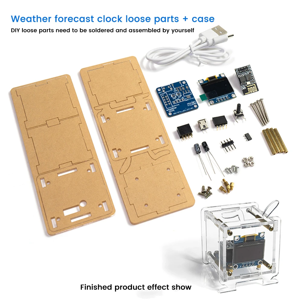 Esp8266 Mini Electronic Clock Diy Kit 0.96 Inch Oled Display Support 2.4G Wifi Networking With Case Fun Diy Soldering Loose Part