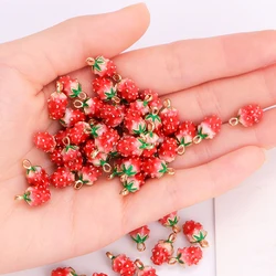 Abalorio de resina de fresa esmaltada KC, colgante de fruta de Color dorado, Pendientes colgantes de moda DIY, accesorios, adorno para hacer joyas, 10 piezas