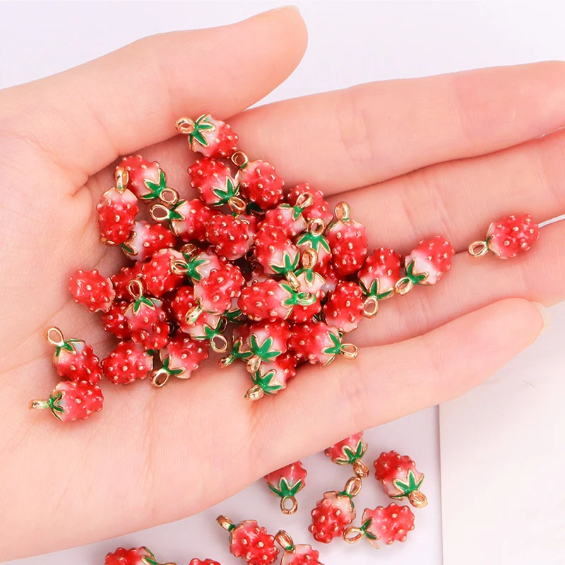 10Pcs Enamel Strawberry Resin Charm KC Gold Color Fruit Pendant DIY Fashion Pendant Earrings Accessories Jewelry Making Ornament