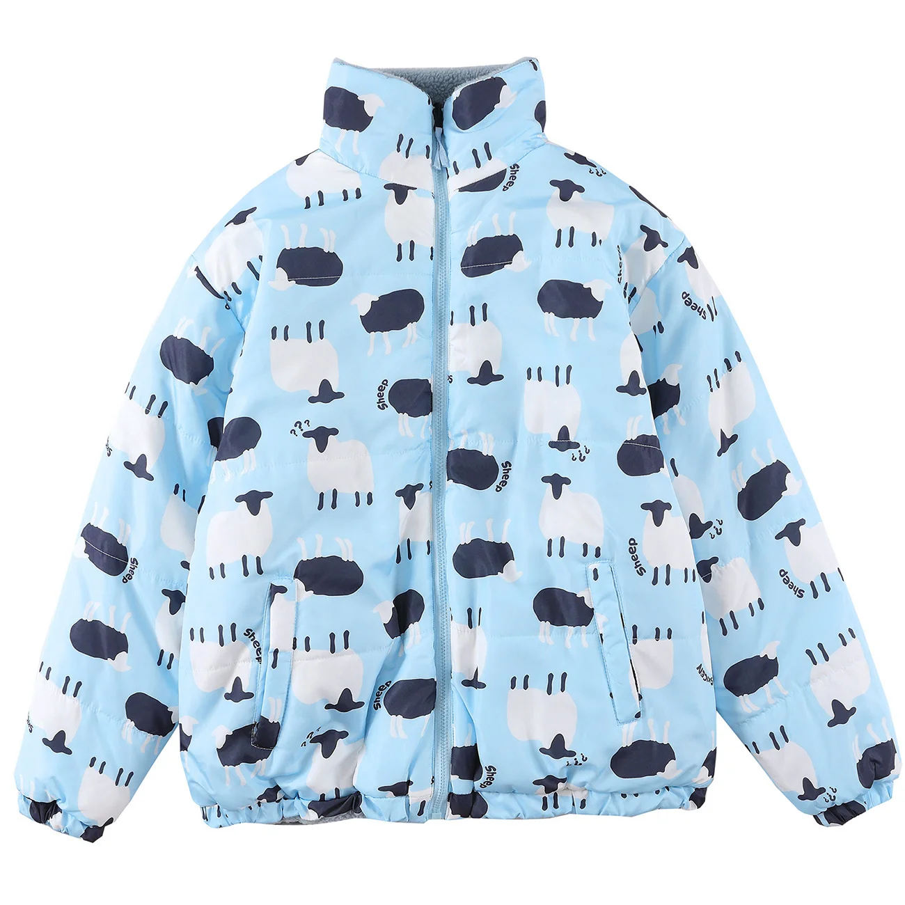 Dubbele Wol Side Jas Harajuku Winter Down Jacket Zip Up Oversize Streetwear 2022 Koreaanse Cartoon Mannen Vrouwen Uitloper Unisex