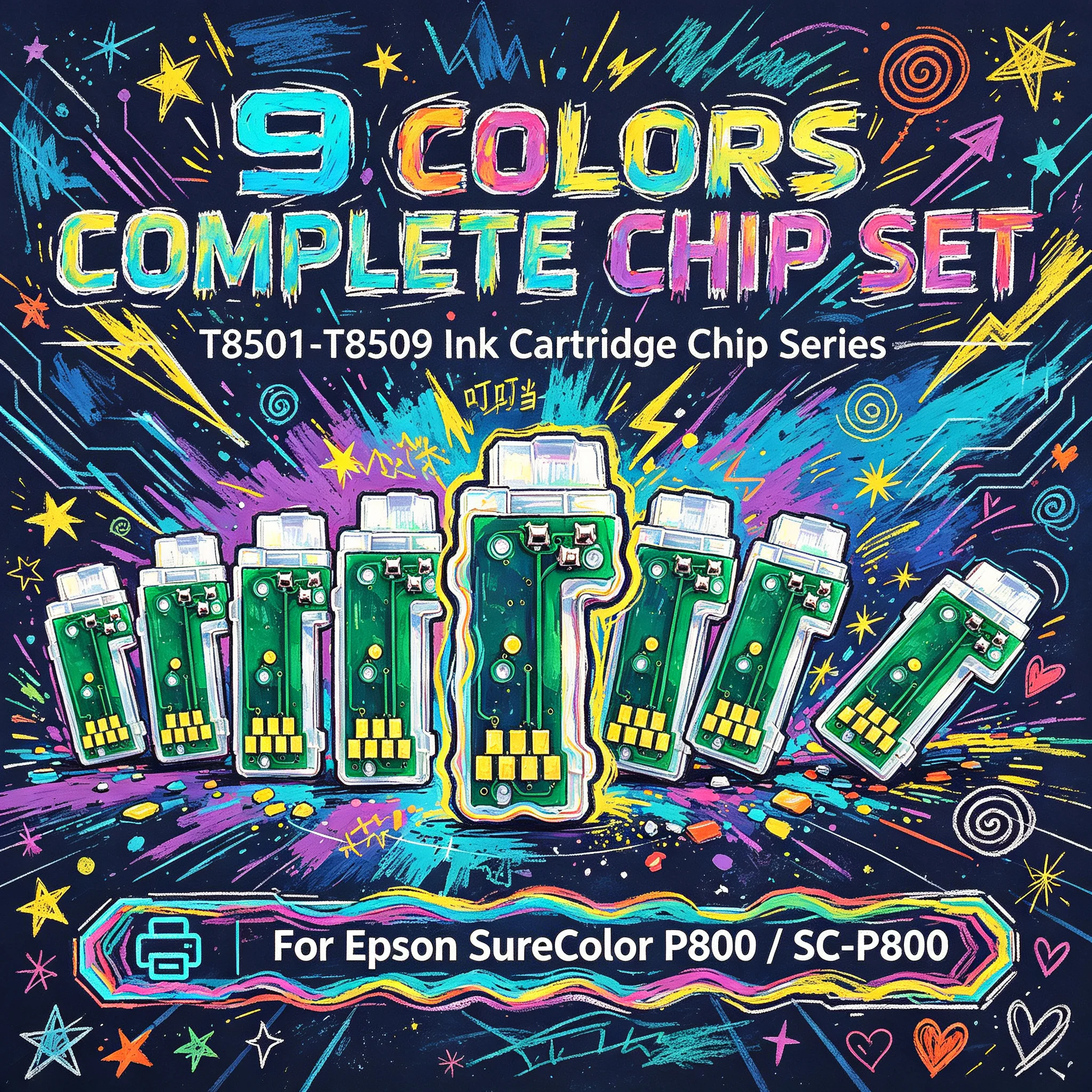 9 Colors T8501-T8509 SureColor P800 Ink Cartridge Chip For EPSON SC-P800 Printer Ink Cartridge Chips