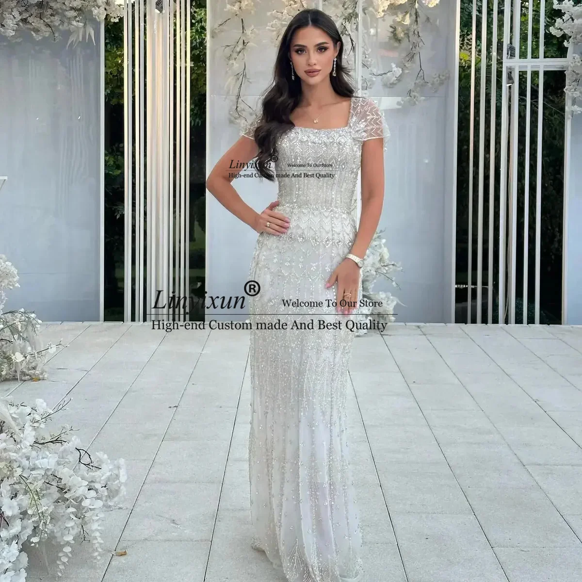 Luxury Sequins Beaded Prom Dresses Customized Dubai Formal Evening Gown Lace Arabic Sexy Special Occasion Dress فساتين سهرة