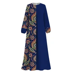 Muslim Clothing Femme Islam Abaya Dubai Turkey Cashew Flower Spliced Print O-Neck Long Sleeve Kaftan Casual Abaya Muslim Dress