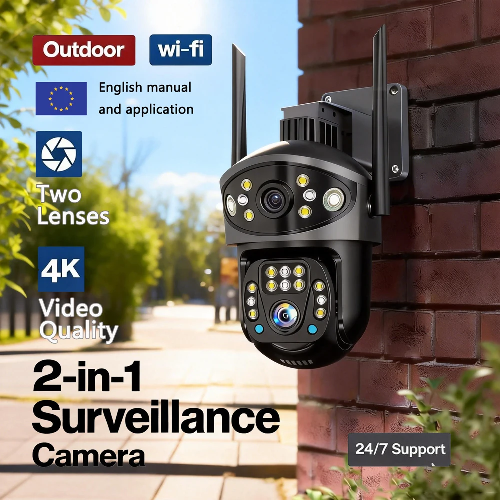 

4K 8МП Wi-Fi IP-камера с двумя объективами, двусторонней голосовой связью, обнаружением человека, видеонаблюдение, CCTV, защита, PTZ-камера V380Pro