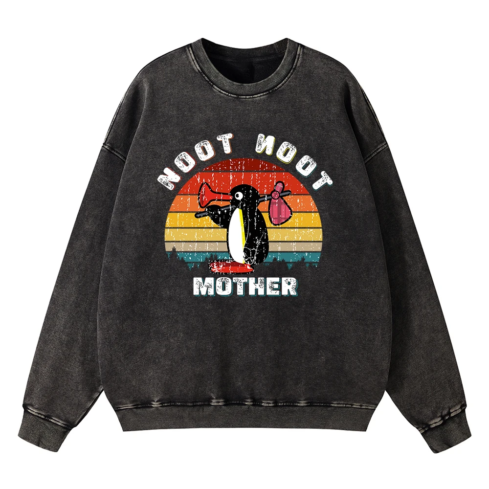 

Vintage Distressed Washing Noot Noot Pingu Retro Funny Ulzzang Men Hoody Oversize Hoodies Loose Sportswear Cotton Sweatshirt