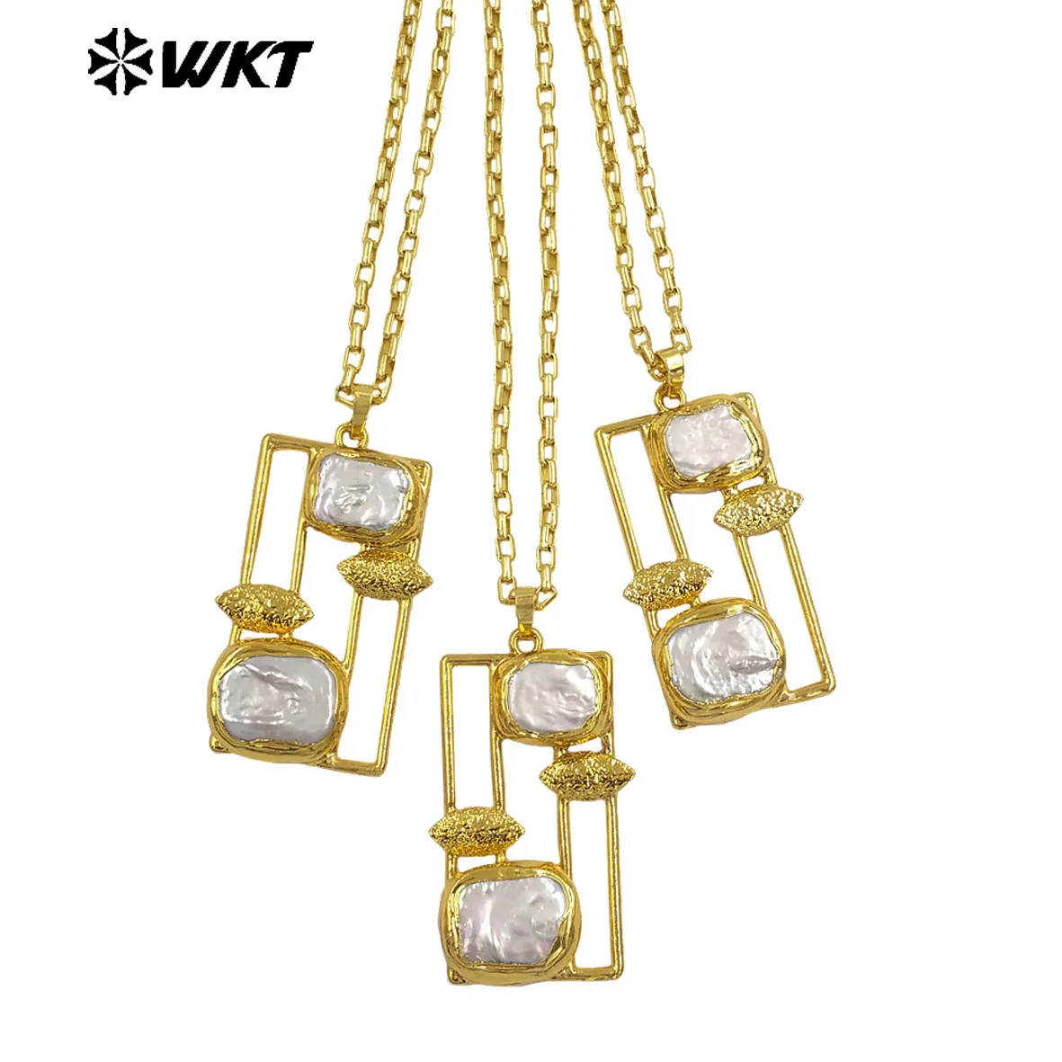 

WT-JN334 Gorgeous Nice Square Shape With Two Large Freshwater Pearl 18 inch Necklace For Women Daily ACC