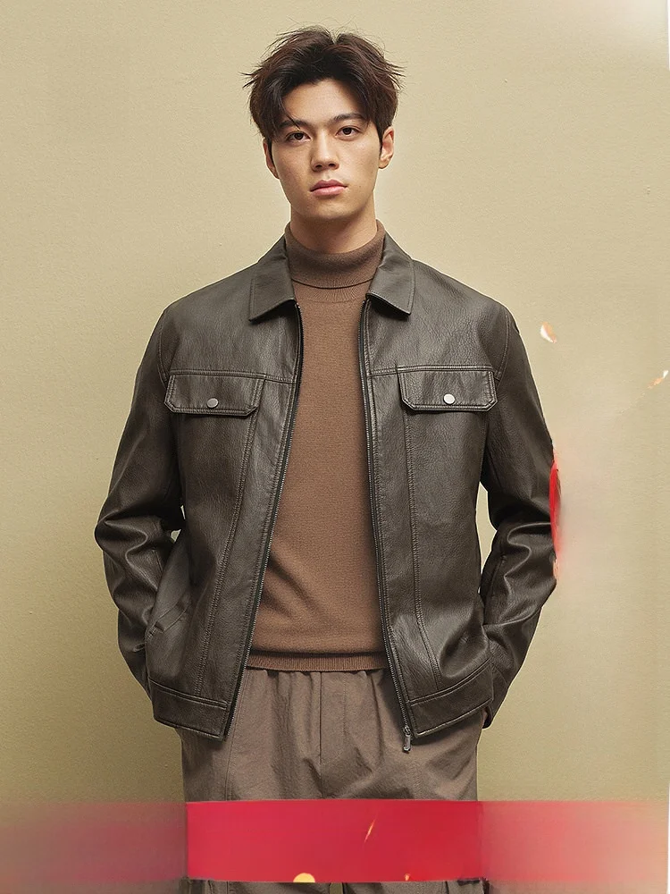 

HLA Home PU Leather Retro Jaet Men's Commuter Windproof Workwear Sle Faion Outerwear Autumn New Arrival