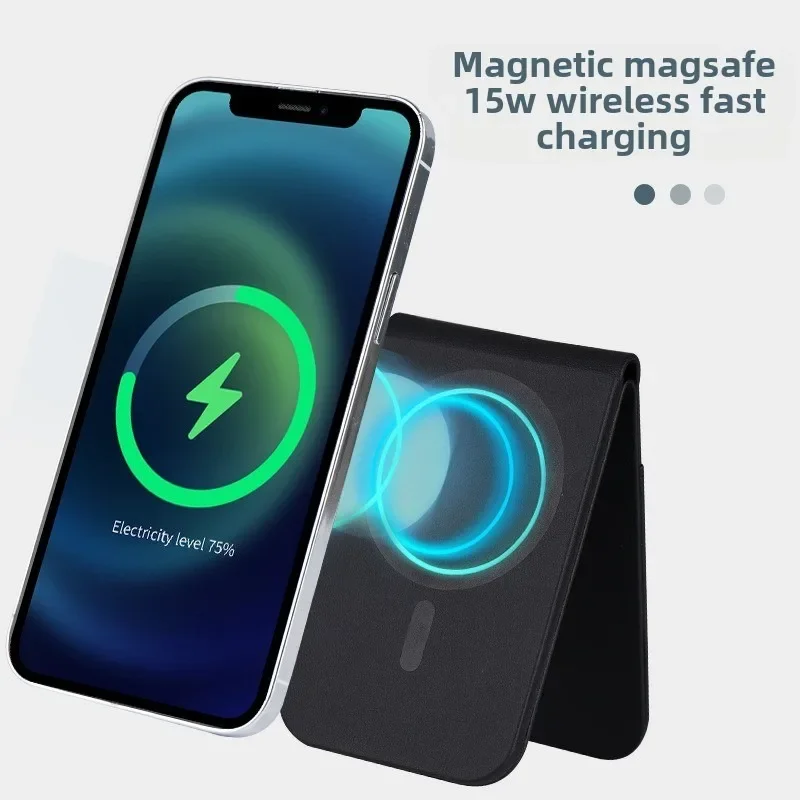 Magsafe Portable Wireless Charger 3-in-1 Fast Charging Card Magnetic Folding Holder for IPhone 16 15 14 Pro Max Airpods Wallet