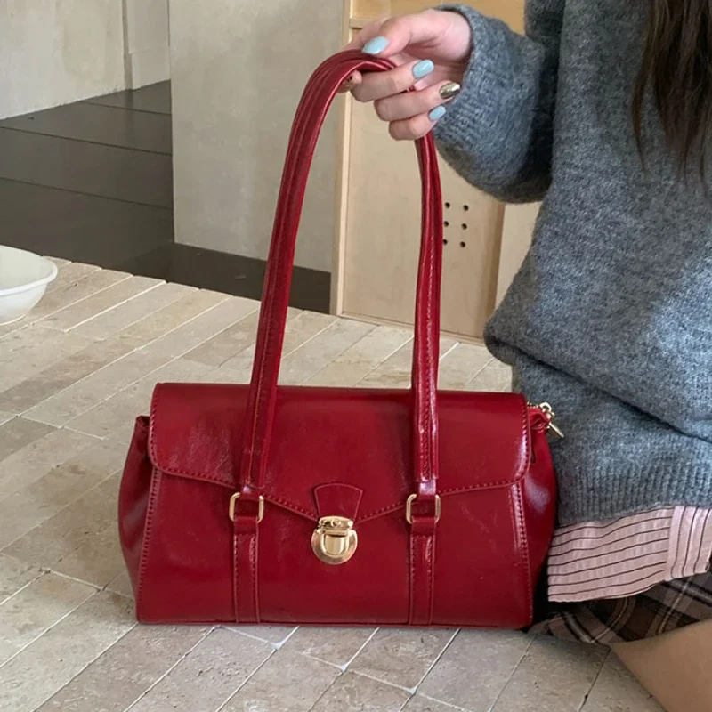 Casual Women\'s Underarm Bags Vintage Luxury Ladies Shoulder Bag PU Leather Fashion Female Tote Purse Handbags Retro Armpit Bag
