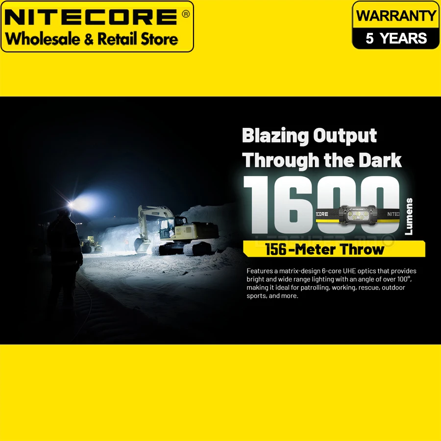 كشافات عمل NITECORE HC70 UHE 1600 لومن 21700 عالية الأداء مع بطارية ليثيوم أيون 6000 مللي أمبير في الساعة #3