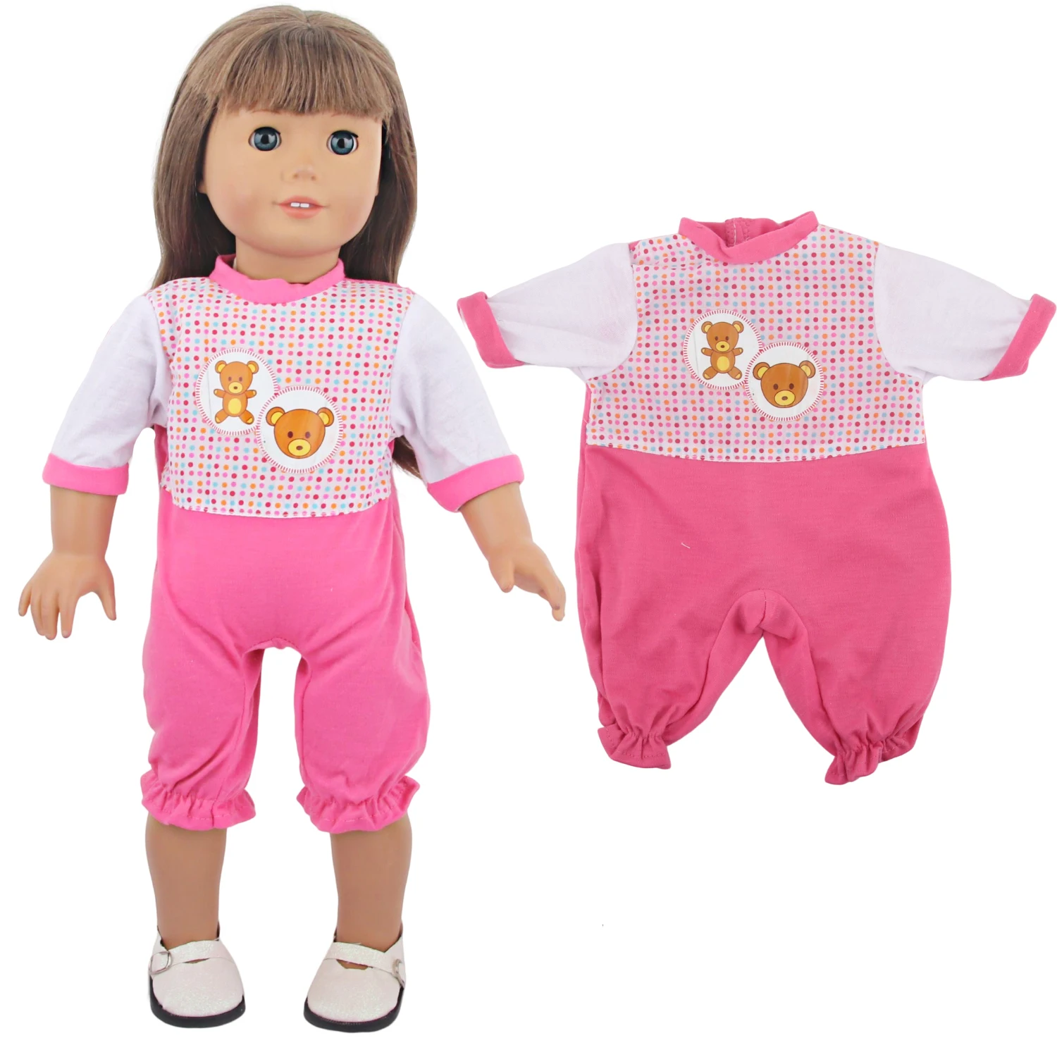 Cute Doll Clothes Set Denim Jacket Outfit,Bear Jumpsuit,Striped Dress& Party Gown for 18"American & 43cm Baby Newborn Girl Dolls