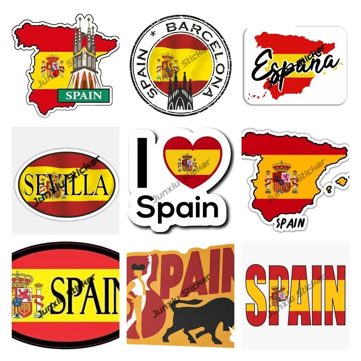 

Spain Flag Outline Sticker Espana Sevilla Spanish Alicante Sevilla Barcelona Seal Round Flag Decal for Car SUV Laptop Fridge