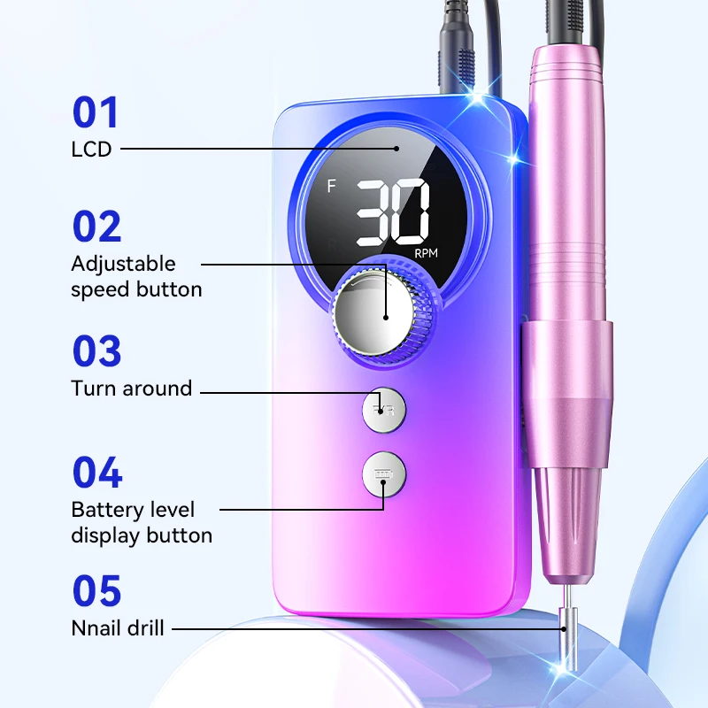 Electric Nail Drill Machine With USB Connect Rechargeable Nail Polish Remover Drill Set Manicure Sander Low Noise File Manicure