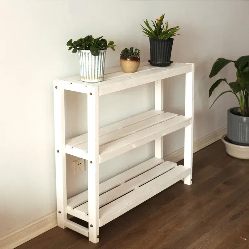 Solid wood plant racks, multi-layer white eco-friendly shelves, balcony indoor and outdoor succulent plant storage racks, flower