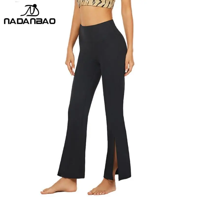 

NADANBAO Sporty Elastic Pants Women Fashion Bell-Bottoms Trousers Black Yoga Fitness Dance Pants Summer Solid Versatile Pants