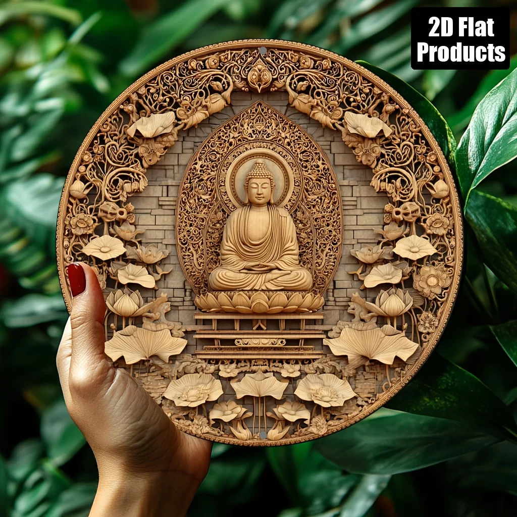 Buddha Runde Aluminium-Wandtafel, 8x8 Zoll 2D Metallschild für Heim, Bar, Café, Büro-Dekoration, Halloween- und Weihnachtsgeschenk