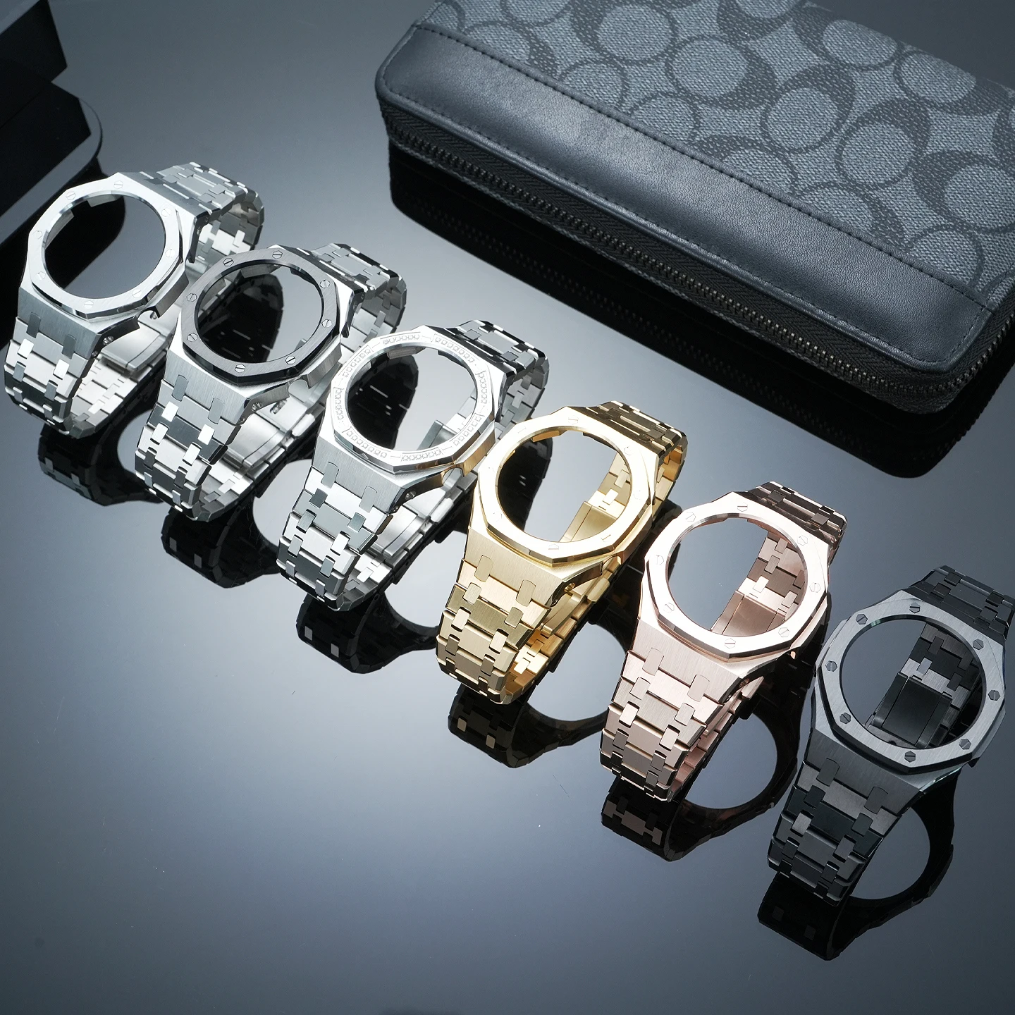Diamond-Studded Stainless Steel Case and Strap Conversion Kit for Casio Farmhouse Oak GA2100, GA2110, and GAB2100 Models