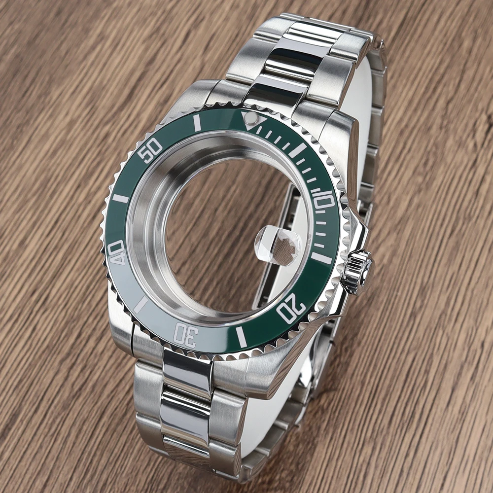 40mm Silvery Watch Case SUB Green Ceramic Bezel Sapphire Glass Fit NH34 NH35 NH36 ETA2824 PT5000 Miyota8215 DG2813 3804 Movement