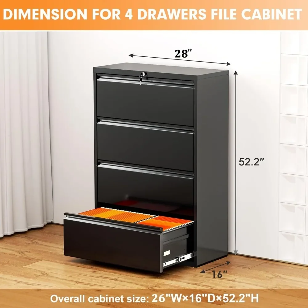 INTERGREAT File Cabinet 4 Drawers, Metal Lateral Filing Cabinet for Home Office, Locking Horizontal File Cabinet for Hanging