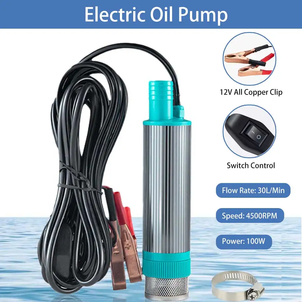 Mocna elektryczna pompa do oleju, 4500 obr./min, przenośna, do automatycznego pompowania oleju napędowego i wody, 12 V, zanurzalna, 30 l/min, pompa do przenoszenia paliwa, z 5-metrowym przewodem.