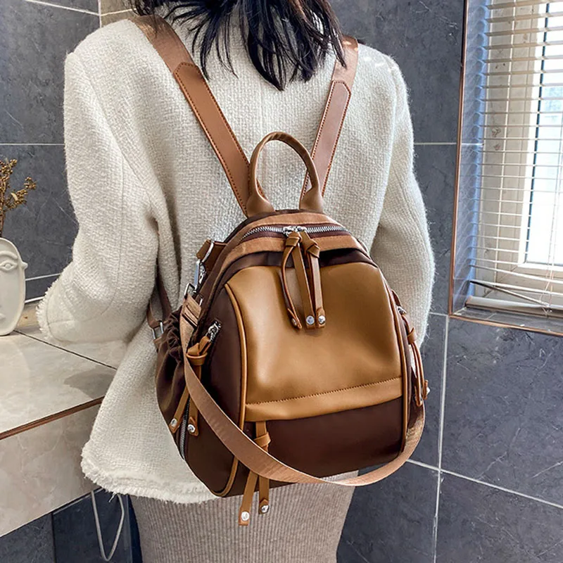 casual oxford cloth women backpack flower 2023 new Korean version soft leather shoulder crossbody bag women's girls small bag