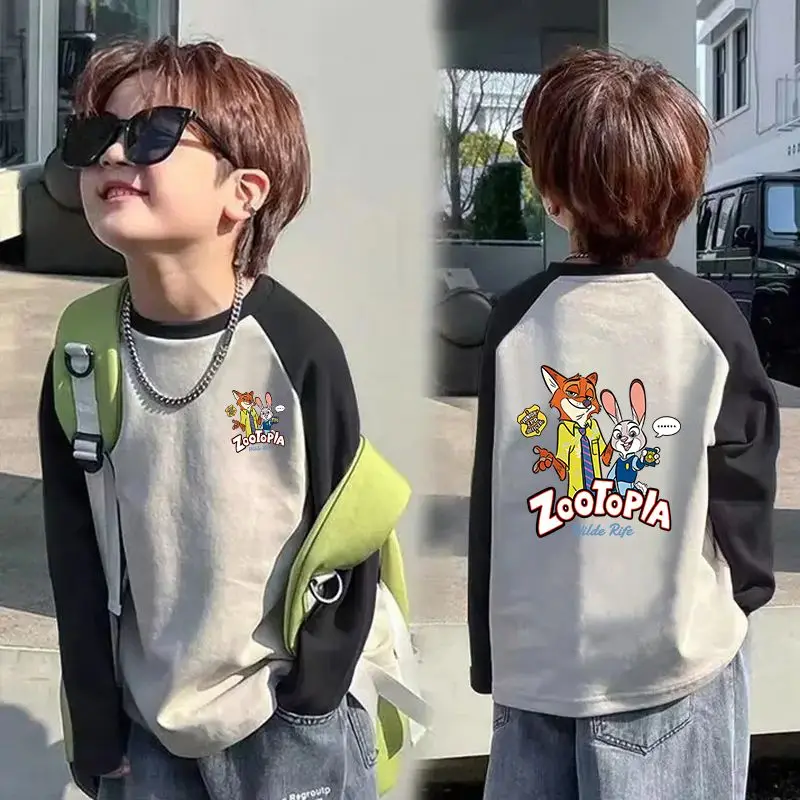 

Boys Pure Cotton Shoulder-plugged Long-sleeved T-shirt Spring and Autumn Crazy Animal City Cartoon Children's Clothing Handsome