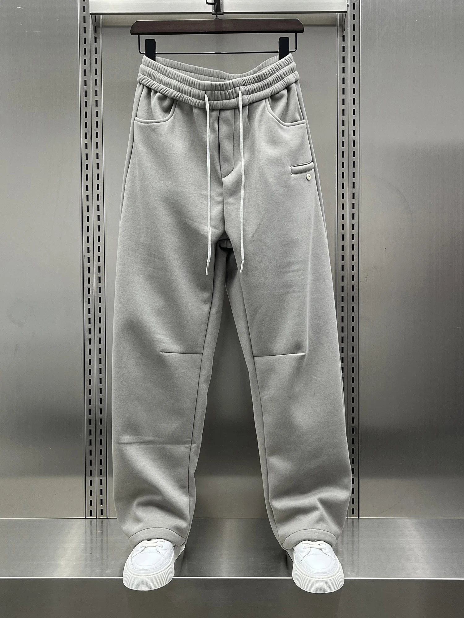 

Trendy Luxury Textured Men's Straight Leg Casual Sweatpants Thiened Fce Loose Fit Spor Trousers for Autumn Winter