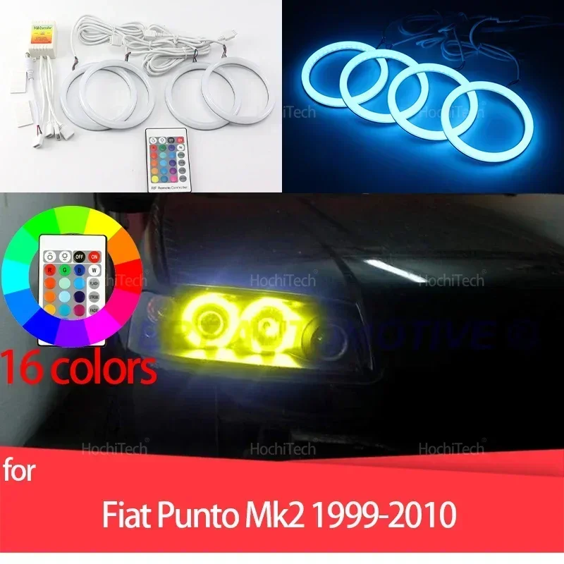 Multi-colored Cotton RGB Lights with Remote Control LED Angel Eyes Rings Daytime Light for Fiat PUNTO MK2 1999-2010 Accessories