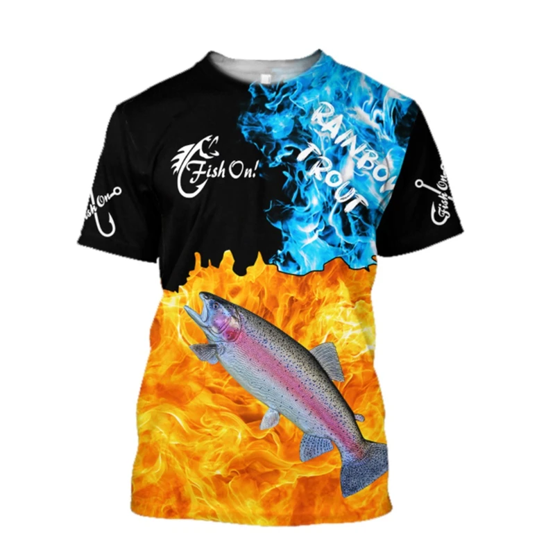 

New Trendy Fishing Pattern Men's T-shirt Casual 3D Printing Hip-hop Distinctive Round Neck Short Sleeve Quick-drying Top