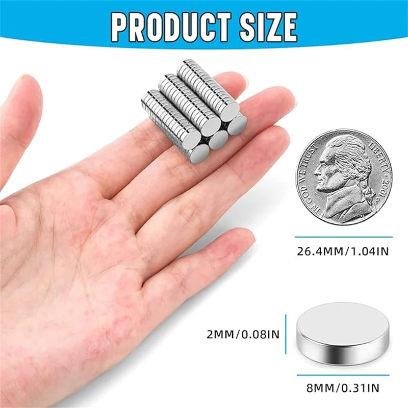 8x2/8x3/8x4mm Refrigerator Magnet with Double-Sided Adhesive, Use for Whiteboard Locker Fridge Crafts Dry Erase Board Cabinet