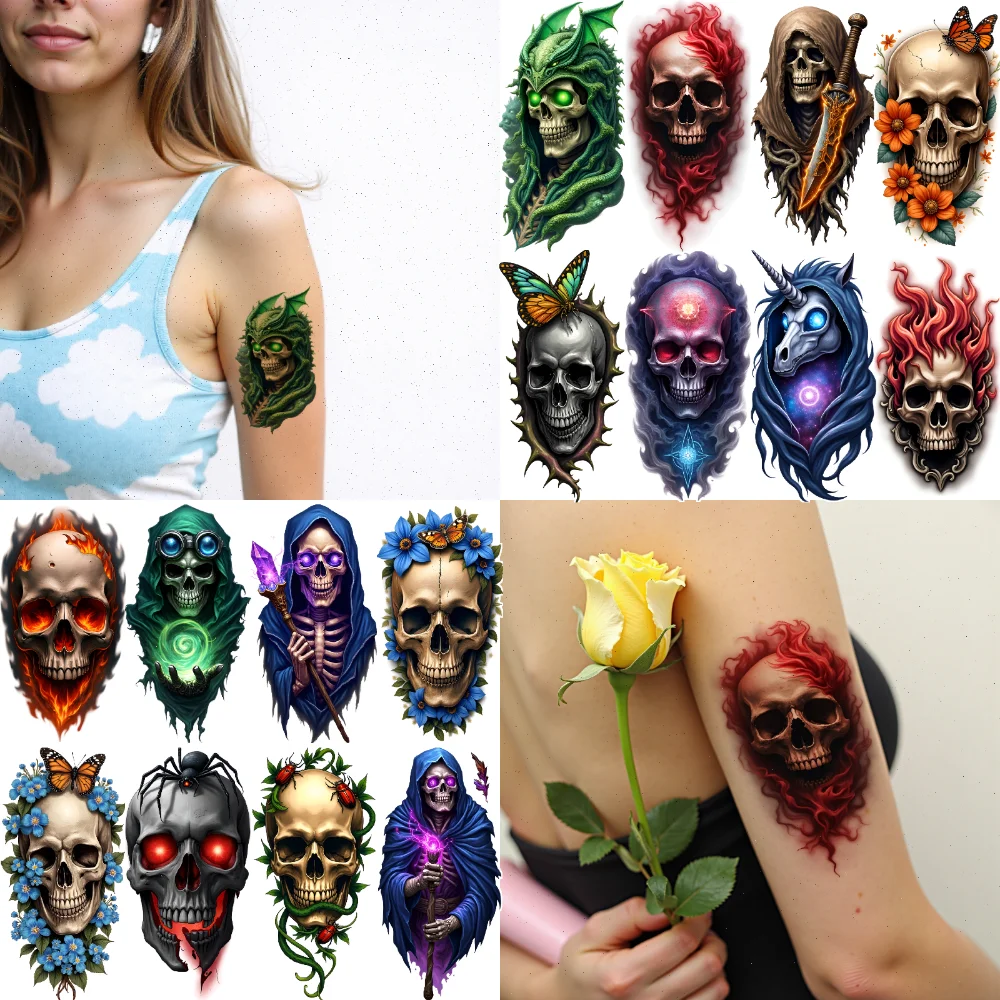 

12pcs Temporary Tattoo Butterflies Waterproof Long-lasting Body Stickers Spider Flames Colorful Realism Unicorn For Women