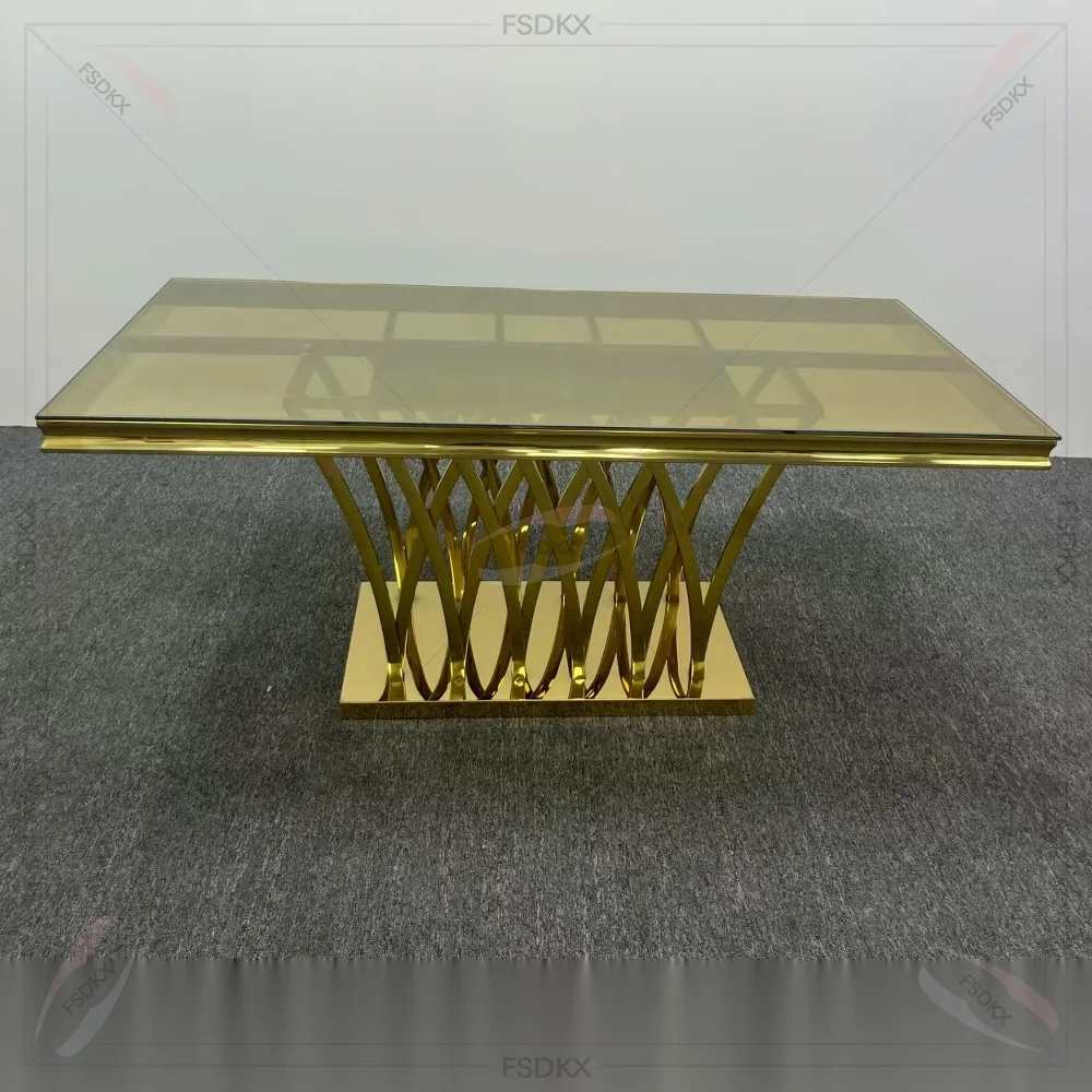 New Design Gold Stainless Steel Wedding Rectangle Dining Table for Event