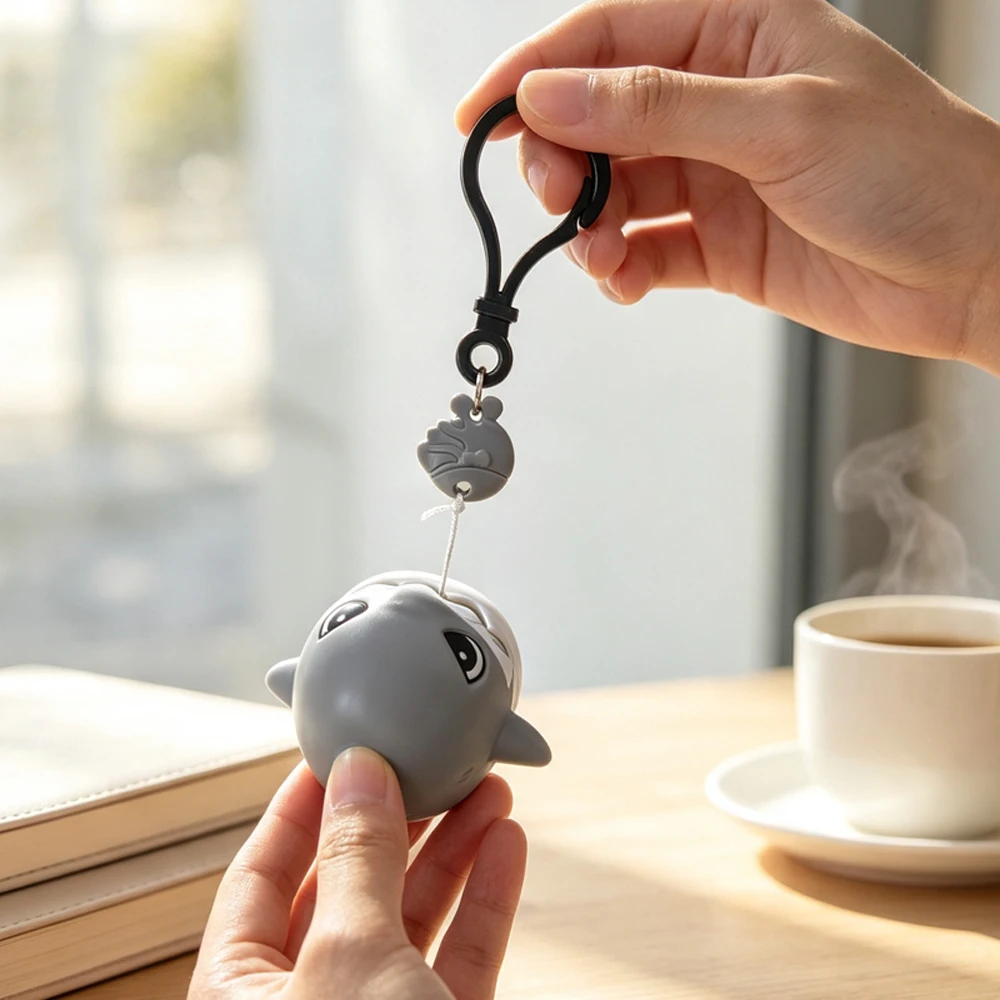 Fun Pull-Rope Movable Mouth Shark Keychain Cute Cartoon Animal Fidget Toy Bag Hanging Ornament For Kids Adults Gift