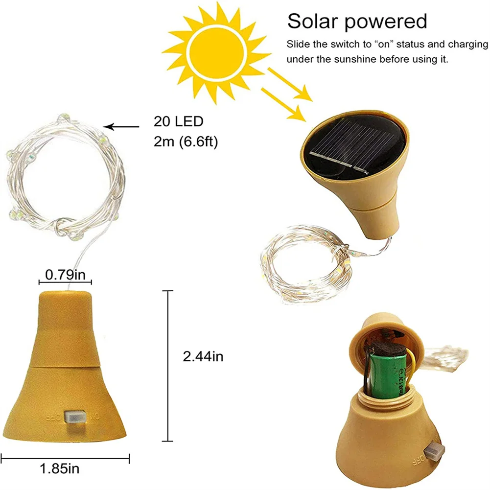 Garrafa de vinho solar luzes 20 led solar cortiça luz da corda fio de cobre luz de fadas para o feriado festa de natal casamento decoração do jardim