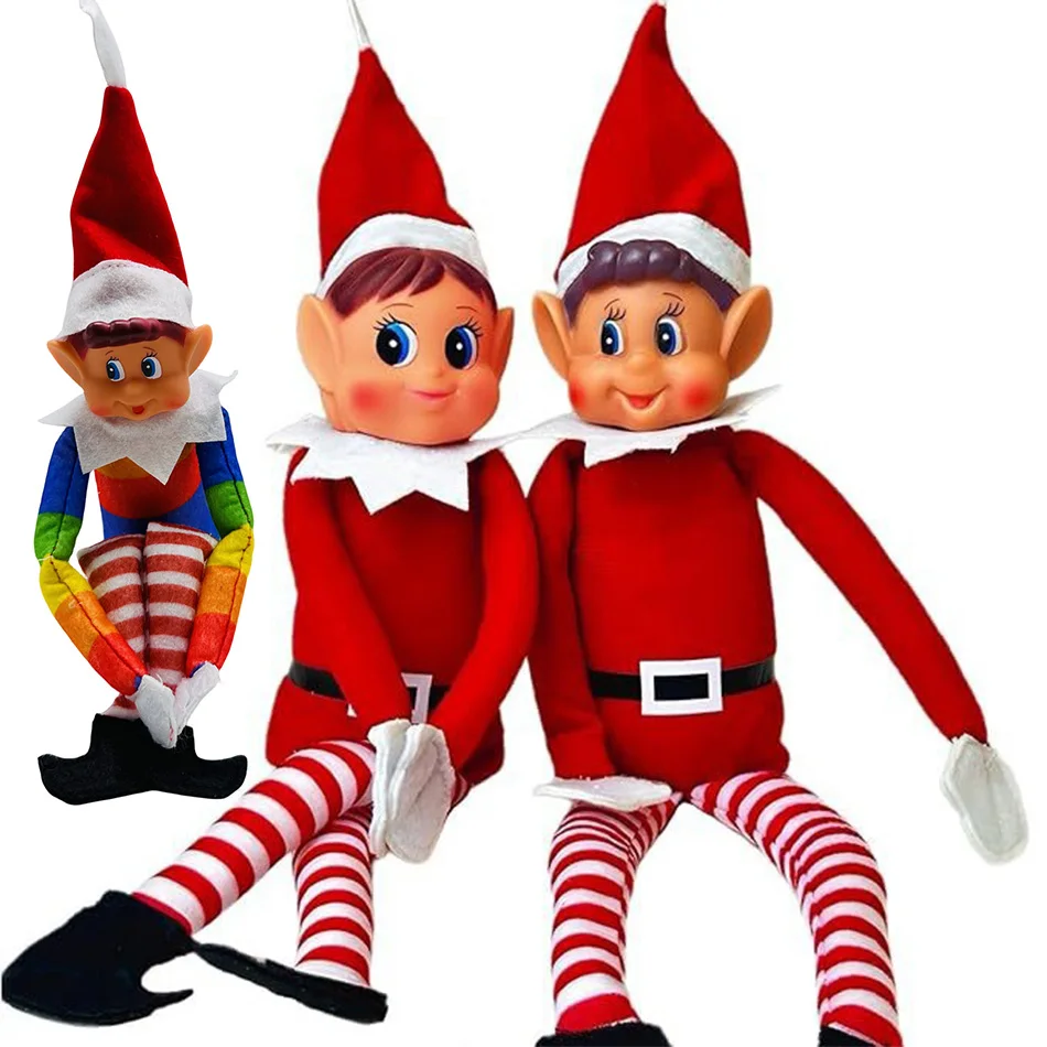 40cm Christmas Elf Doll for Kids Mini Toy Elf Dolls for Christmas Poseable Little Elf Shelf Sitters with Dangling Legs