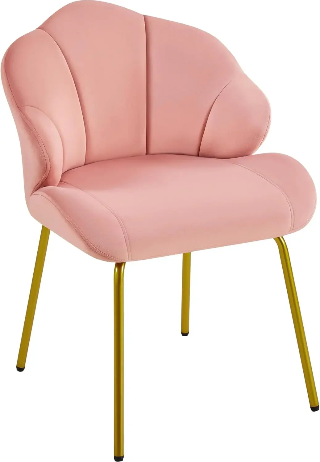 Velvet Accent Chair, Cute Vanity Chair with Shell-Shaped Backrest, Modern Armchair Side Chair with Golden Legs for Living Room