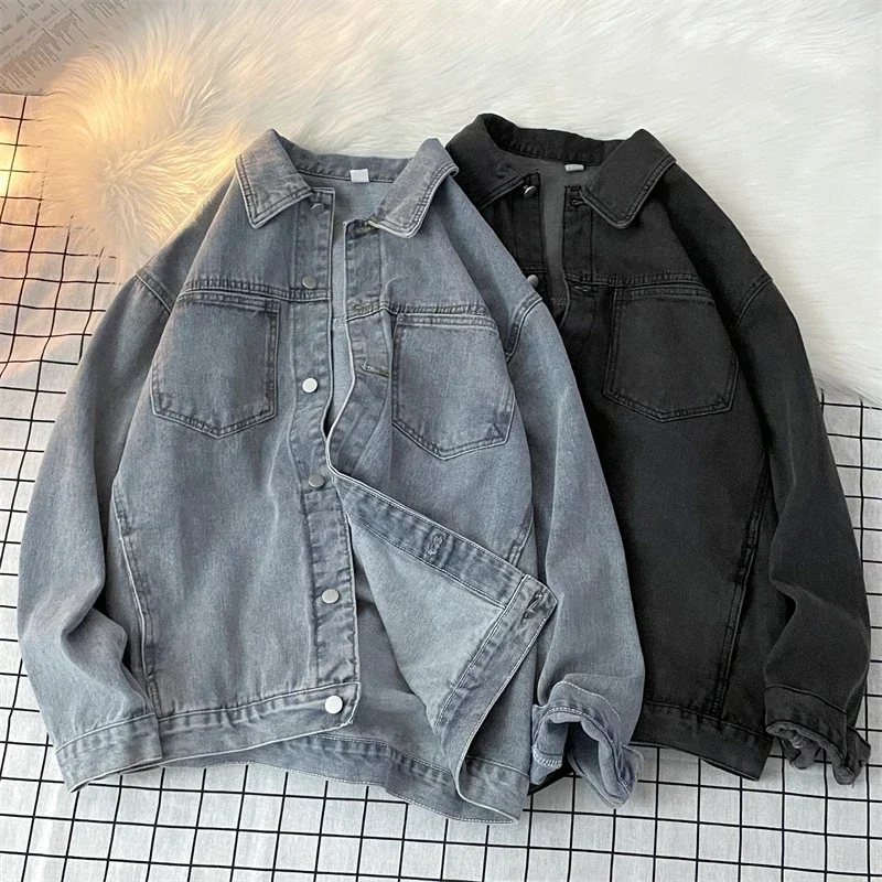 2024  Vintage Denim Jacket Men's Spring and Autumn Workwear Jacket Korean Trendy Loose Top