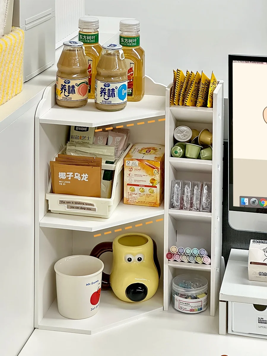 

Office Desk Corner Storage Rack Elevation Stand Pen Holder Water Cup Organizer Tool for Workstation Space Saving Solution