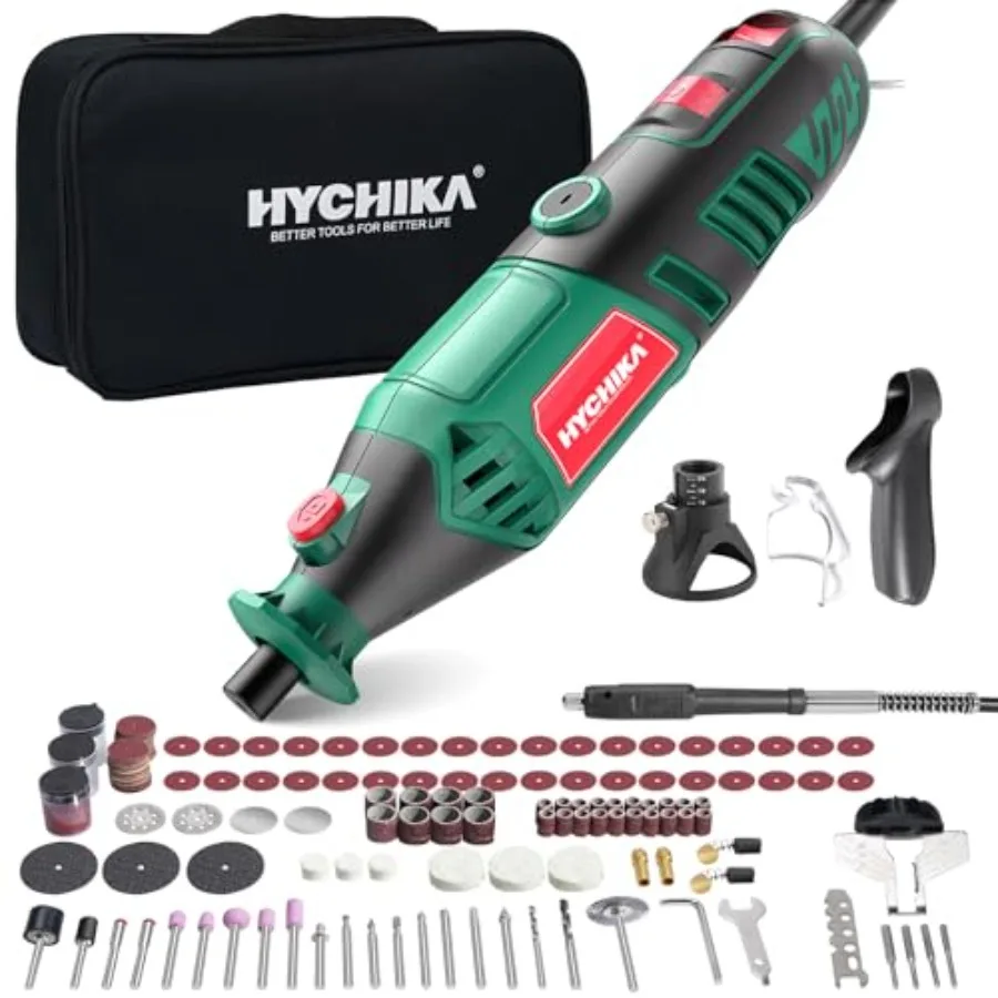 

Набор роторных инструментов HYCHIKA с регулируемой скоростью 8000-35000 об/мин, 179 насадок, мощность 180 Вт, с насадкой для шлифовки цепей
