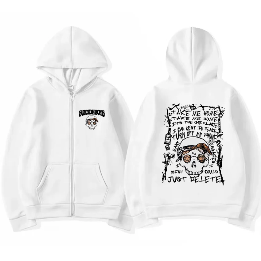 ฮิปฮอป suicideboys G59ใหม่อัลบั้มเสื้อมีหมวกสีดำซิปกะโหลก2024ผู้ชายผู้หญิงชุดลำลองย้อนยุคสตรีทซิปแจ็คเก็ตขนแกะ unisex