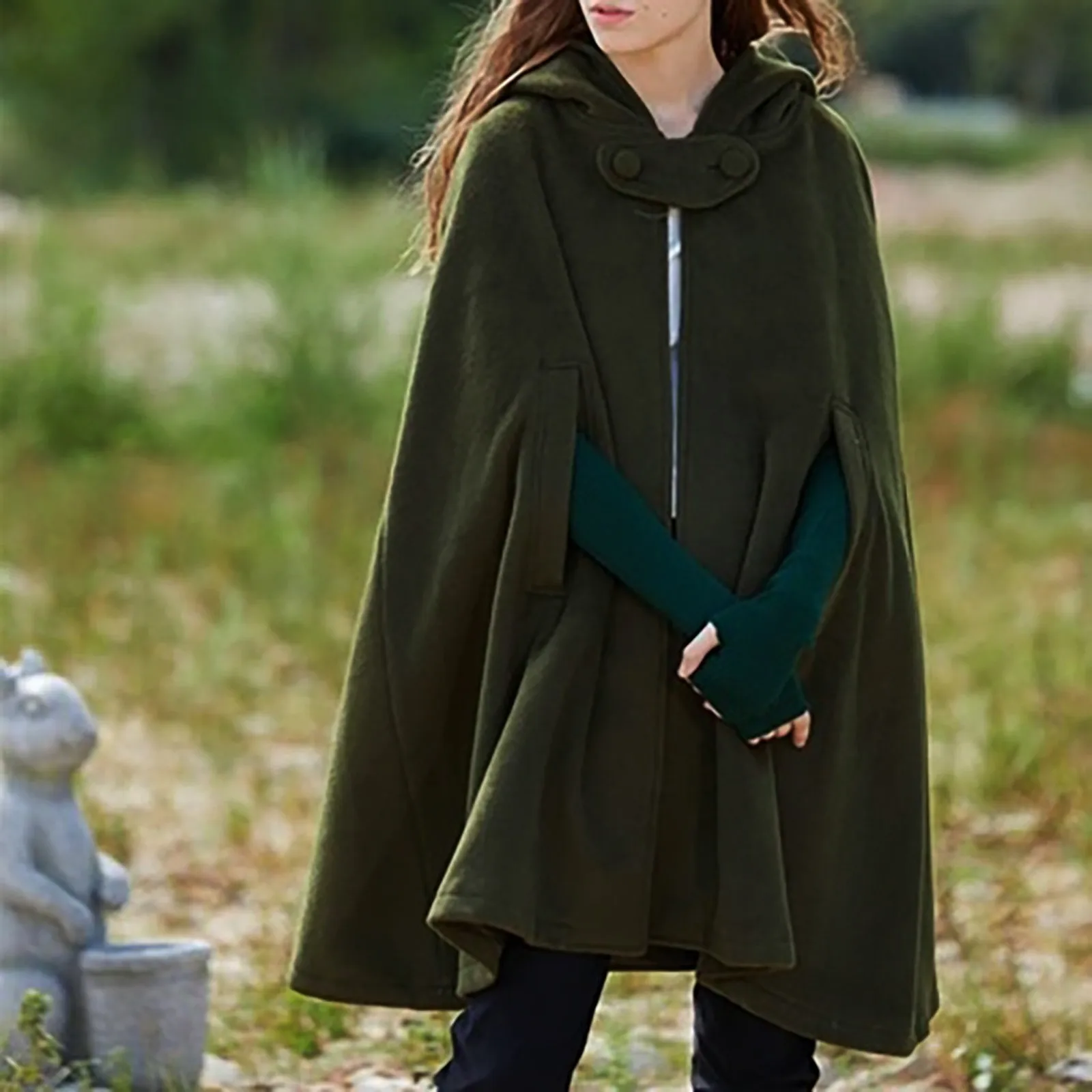 Women Hooded Medium Cape Winter Vintage Overcoat Fashion Button Cloak Woolen Coat Womens Fall Jackets And Coats for Work