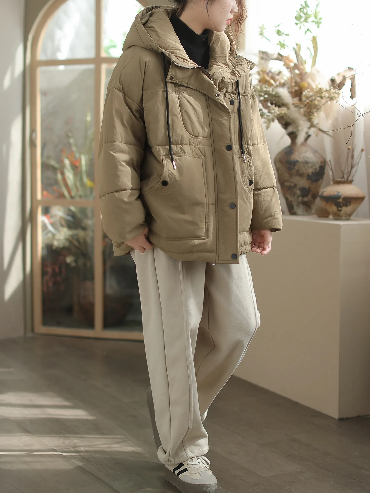 2026 Autumn/winter New Women's Cotton Jacket Loose Oversized Hooded Windproof Jacket