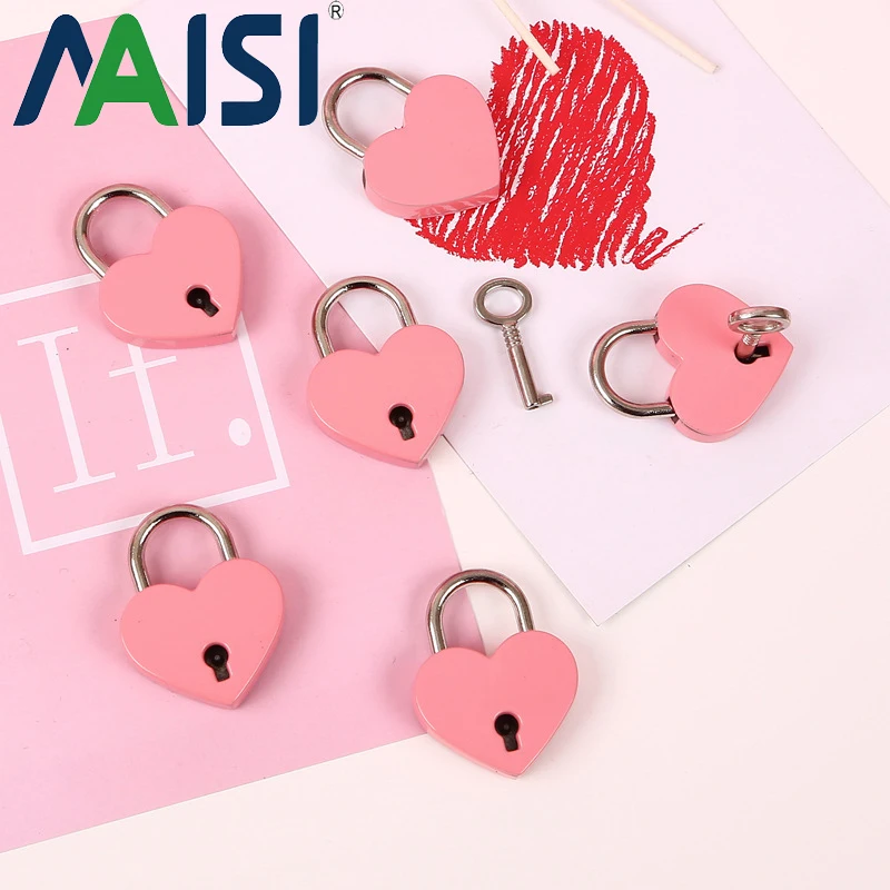 Mini Heart Shape Diary Lock Vintage Lock Old Antique Style Pink Romantic Padlocks Key Lock with Key